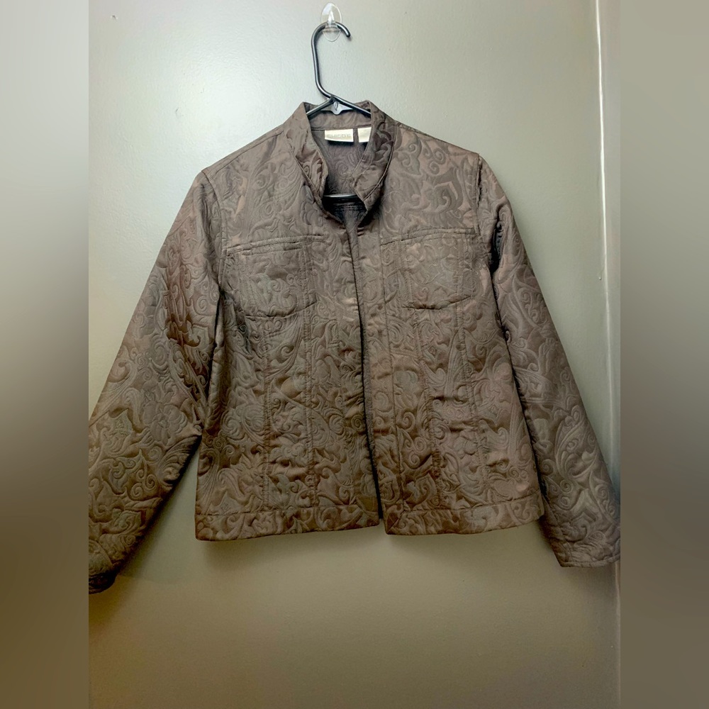 Chico's Women’s Embroidered Jacket Satin Printed Lining | Dark Brown | Size:1